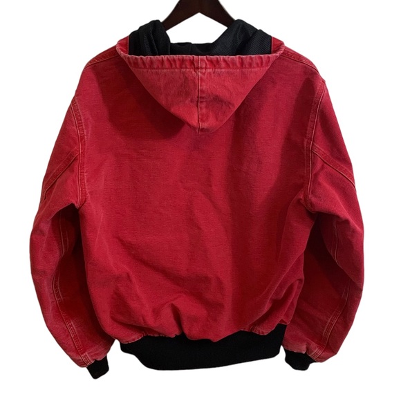 CARHARTT | Rare Vintage 90s Red Distressed Insulated Hooded Coat Jacket | Size L - Picture 2 of 16